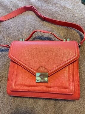 Loeffler Randall Coral Red Pebbled Leather Crossbody Satchel